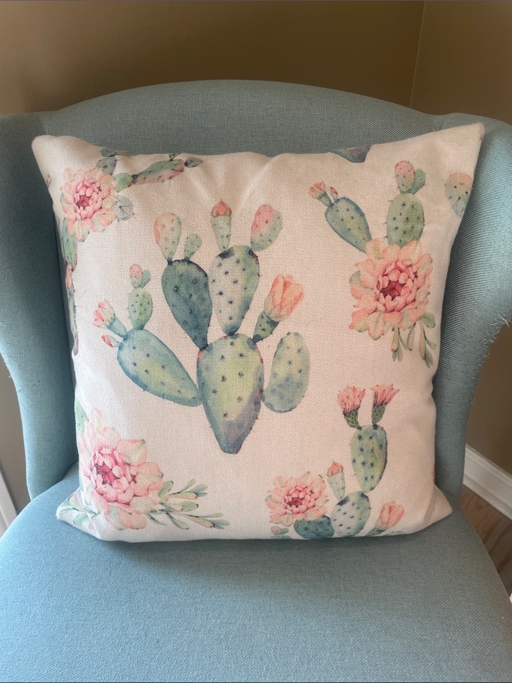 Watercolor cactus throw pillow like new